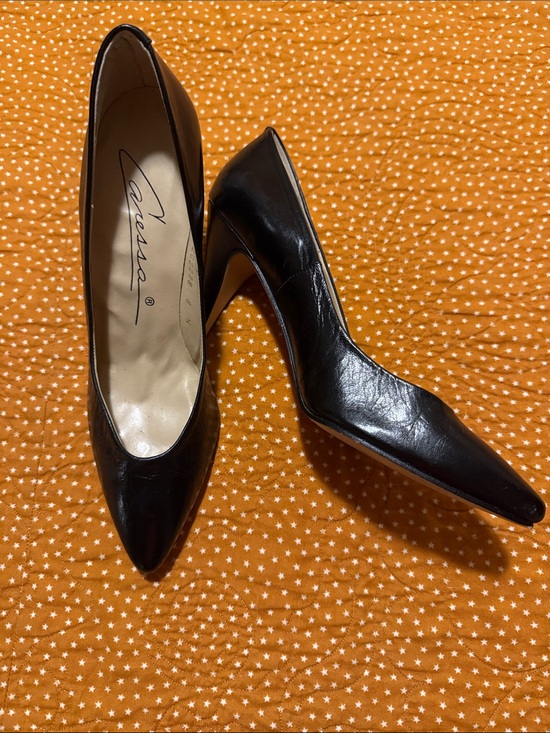 Caressa Shoes - Elegant Black Pointed Leather Stiletto Heels by Caressa